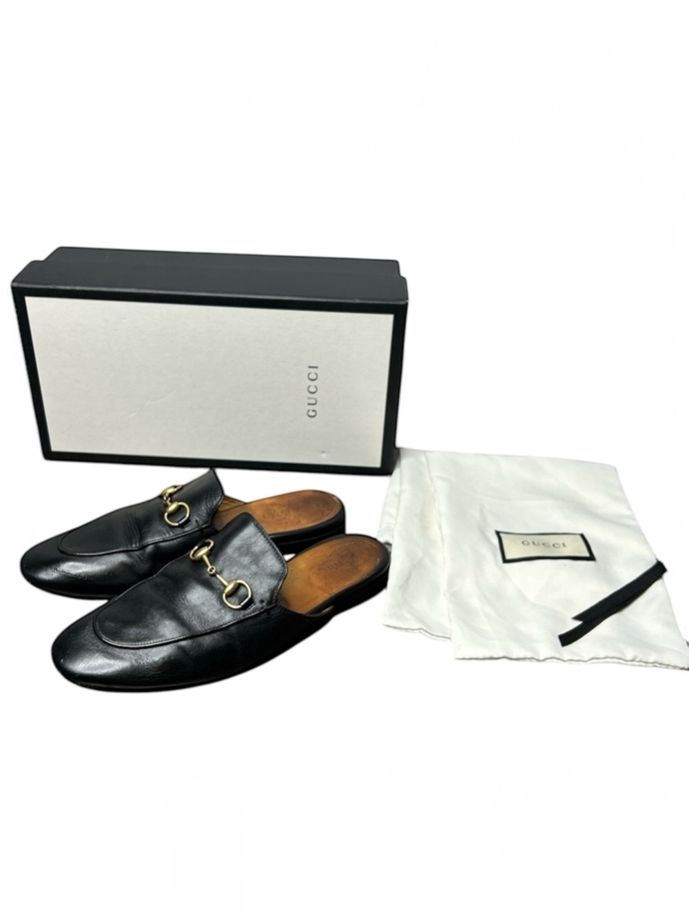 Gucci Princetown Horsebit Loafer Mule Size 37.5 Black Leather Buckle Slippers